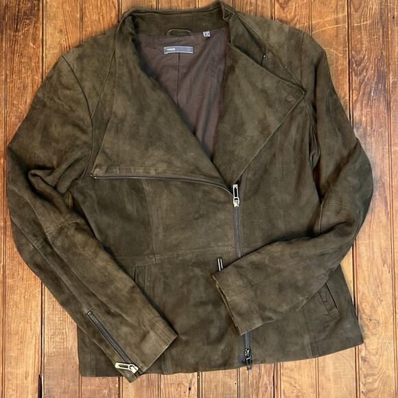 Women’s Vince Olive brown luxurious Suede zip Moto Jacket - Picture 2 of 7